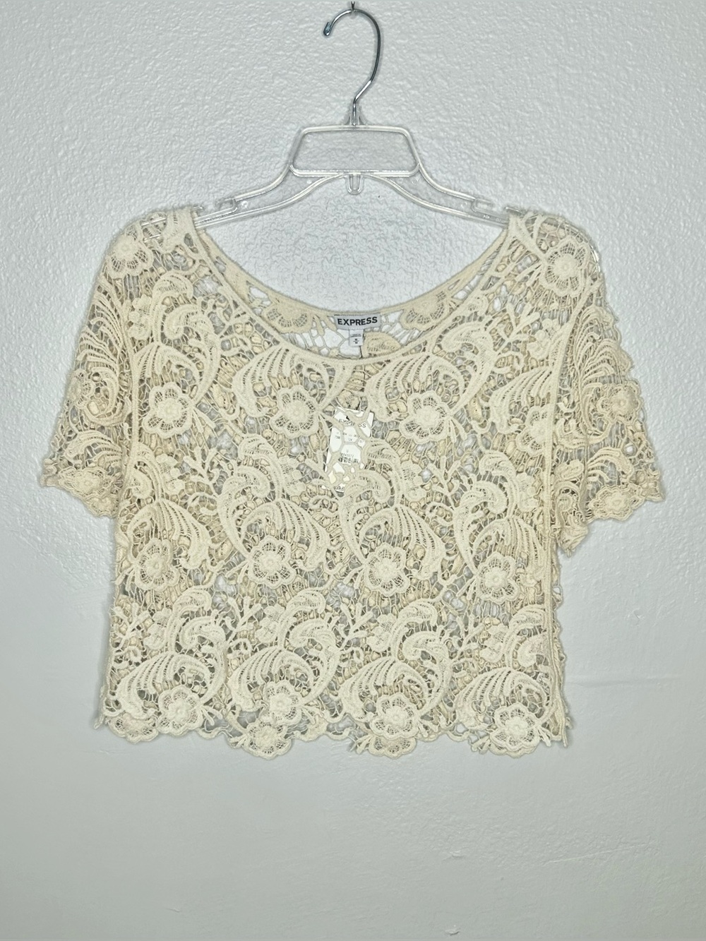 Express Crochet Lace Boho Crop Top Ivory/Off White - Selina Gomez Inspired NWT - Picture 3 of 7